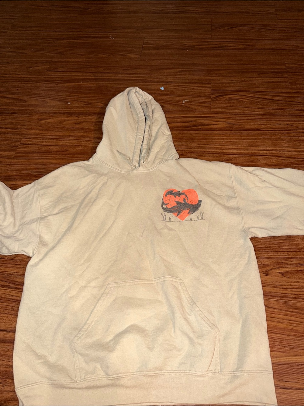 Women’s Cream Hooded Sweatshirt with Coral Graphic